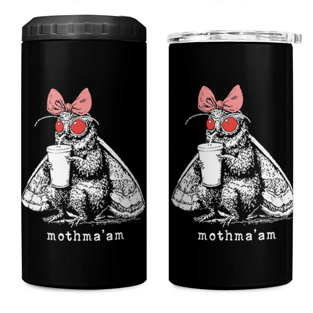 Mothma'am Pink Bow Cryptid Spooky 4 in 1 Can Cooler Tumbler Funny Cute Coquette Mothman Legend Graphic