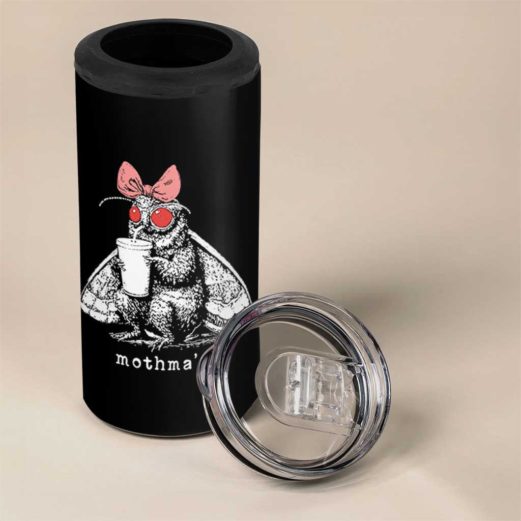 Mothma'am Pink Bow Cryptid Spooky 4 in 1 Can Cooler Tumbler Funny Cute Coquette Mothman Legend Graphic