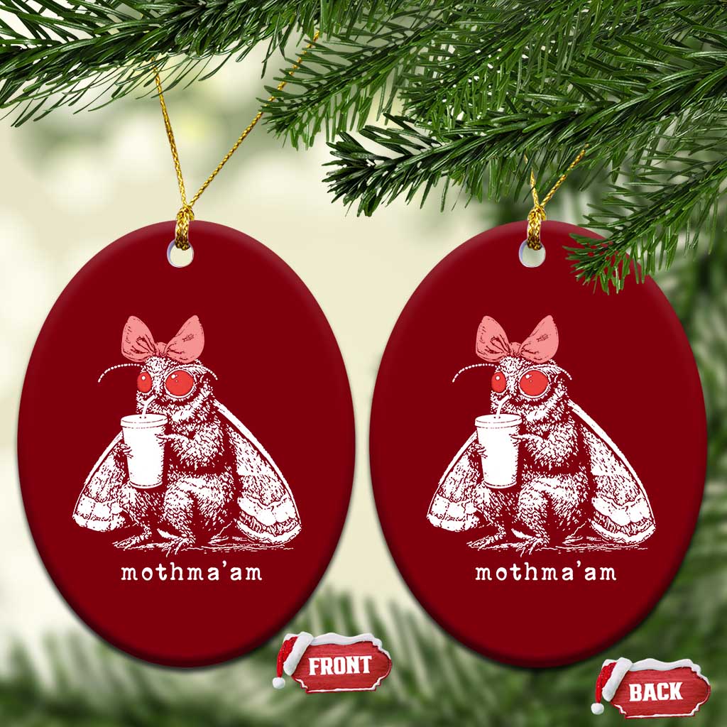 Mothma'am Pink Bow Cryptid Spooky Ceramic Ornament Funny Cute Coquette Mothman Legend Graphic