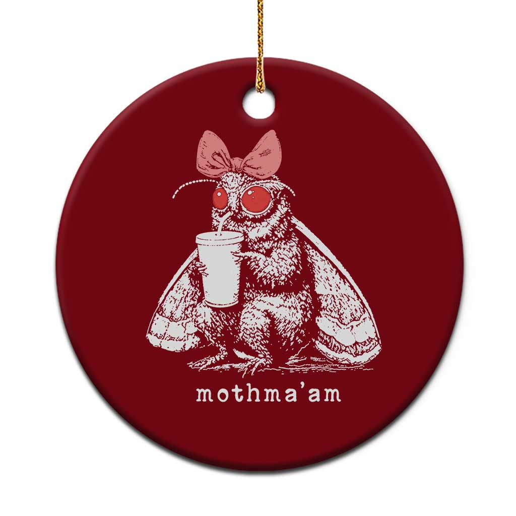 Mothma'am Pink Bow Cryptid Spooky Ceramic Ornament Funny Cute Coquette Mothman Legend Graphic