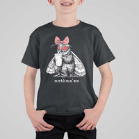 Mothma'am Pink Bow Cryptid Spooky T Shirt For Kid Funny Cute Coquette Mothman Legend Graphic