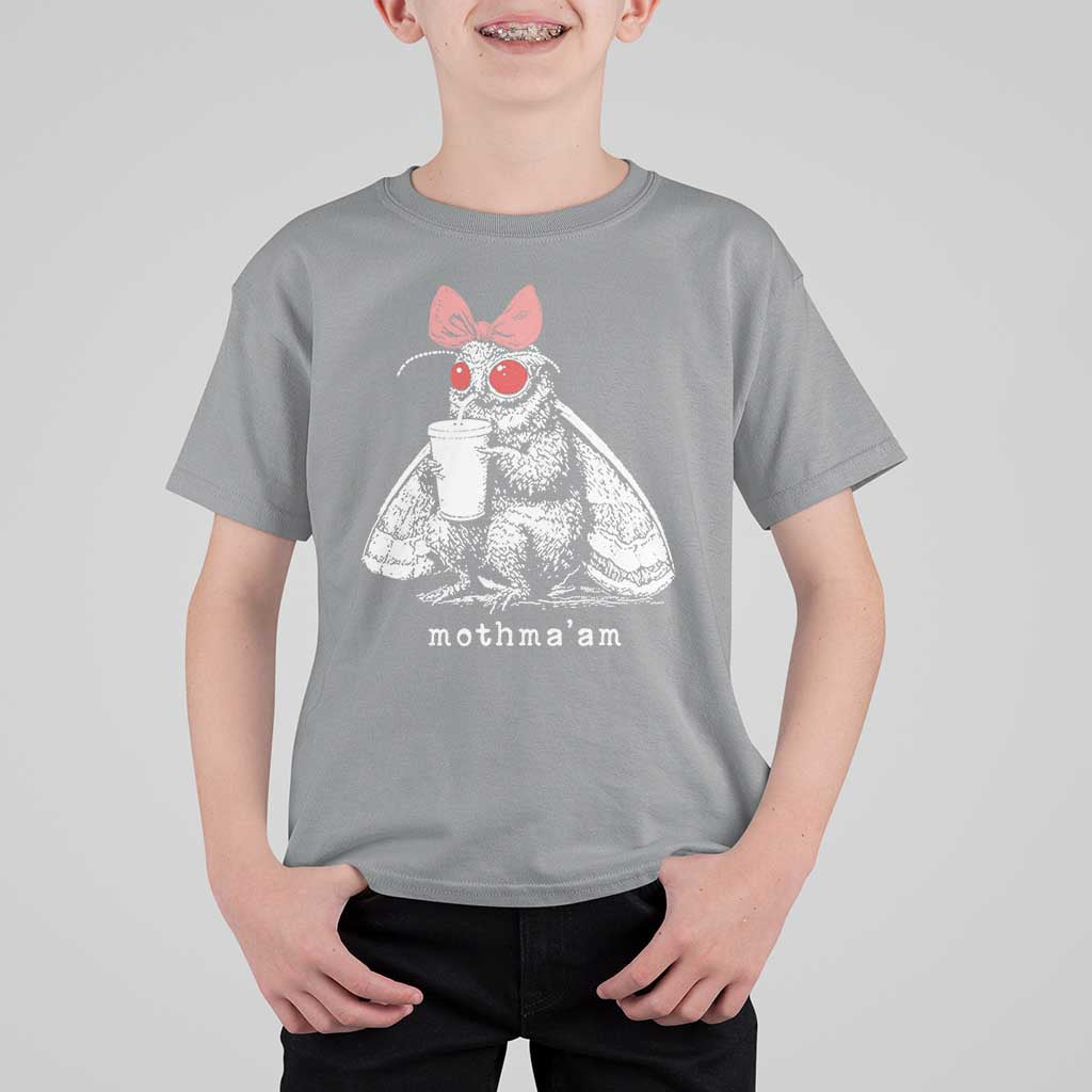 Mothma'am Pink Bow Cryptid Spooky T Shirt For Kid Funny Cute Coquette Mothman Legend Graphic
