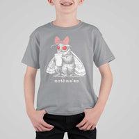 Mothma'am Pink Bow Cryptid Spooky T Shirt For Kid Funny Cute Coquette Mothman Legend Graphic