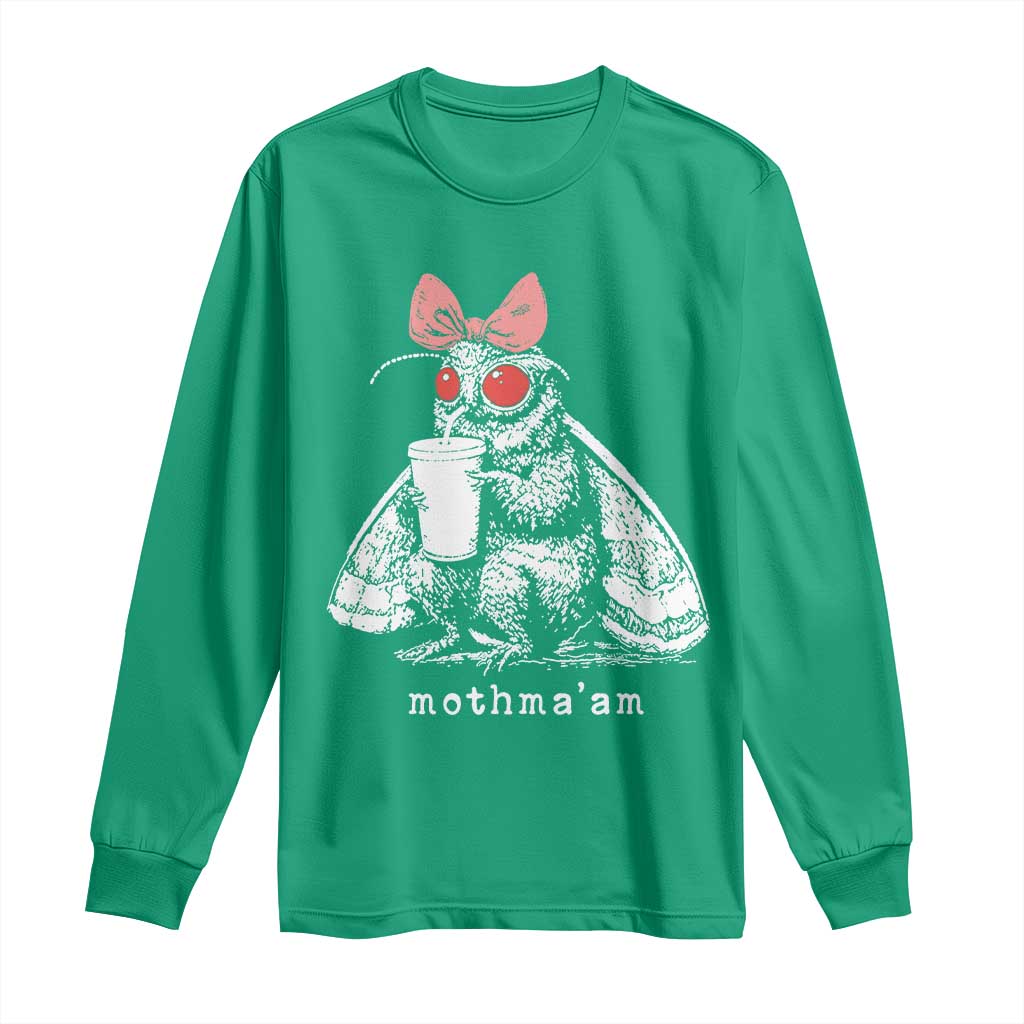 Mothma'am Pink Bow Cryptid Spooky Long Sleeve Shirt Funny Cute Coquette Mothman Legend Graphic