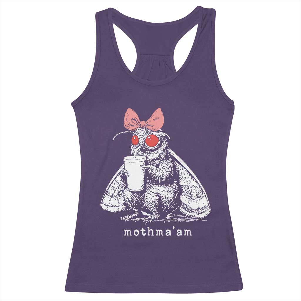 Mothma'am Pink Bow Cryptid Spooky Racerback Tank Top Funny Cute Coquette Mothman Legend Graphic