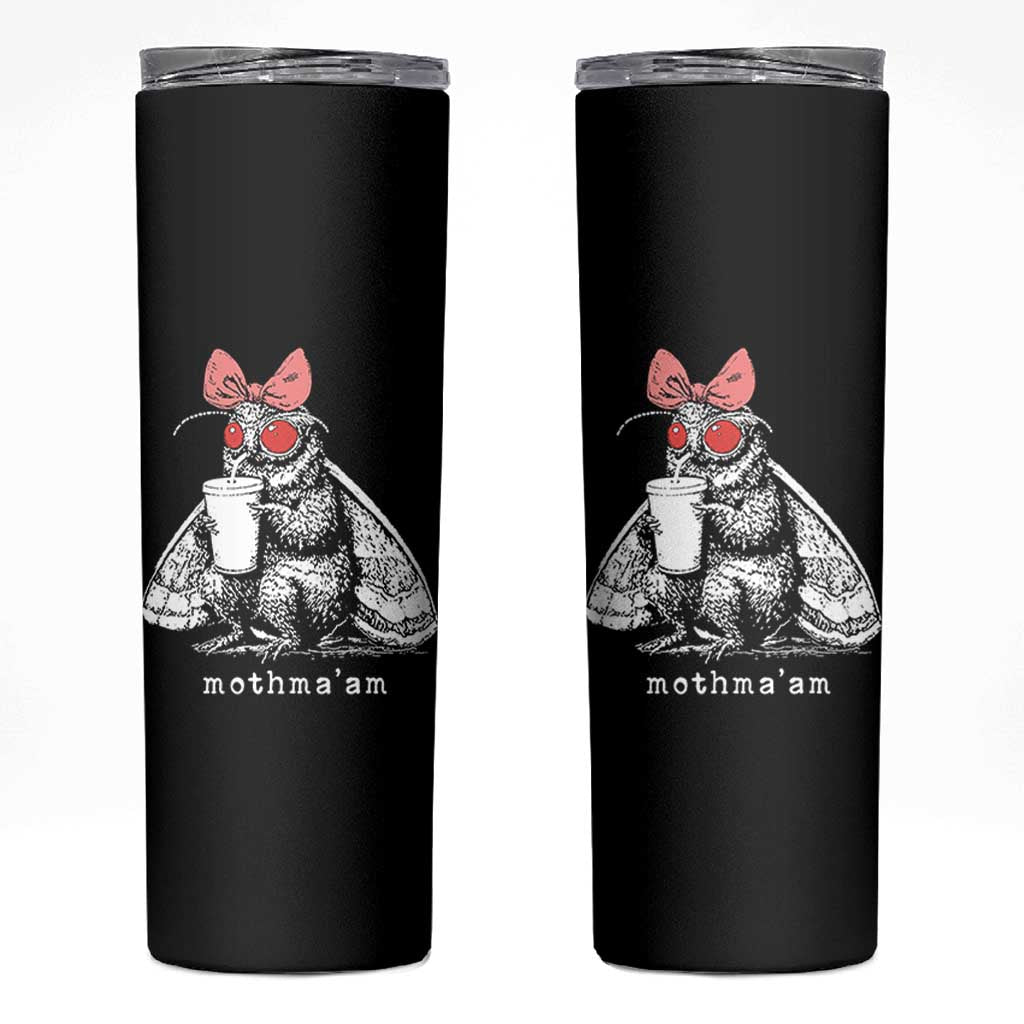 Mothma'am Pink Bow Cryptid Spooky Skinny Tumbler Funny Cute Coquette Mothman Legend Graphic