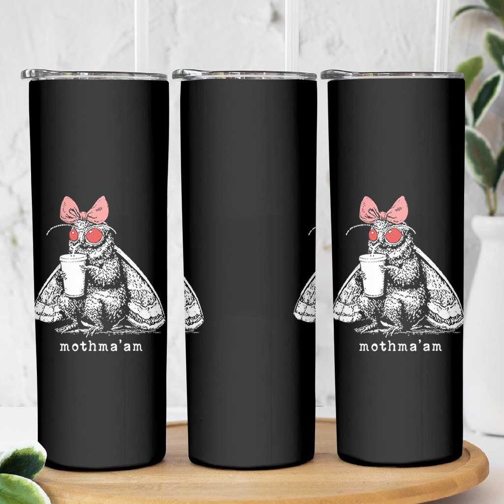 Mothma'am Pink Bow Cryptid Spooky Skinny Tumbler Funny Cute Coquette Mothman Legend Graphic