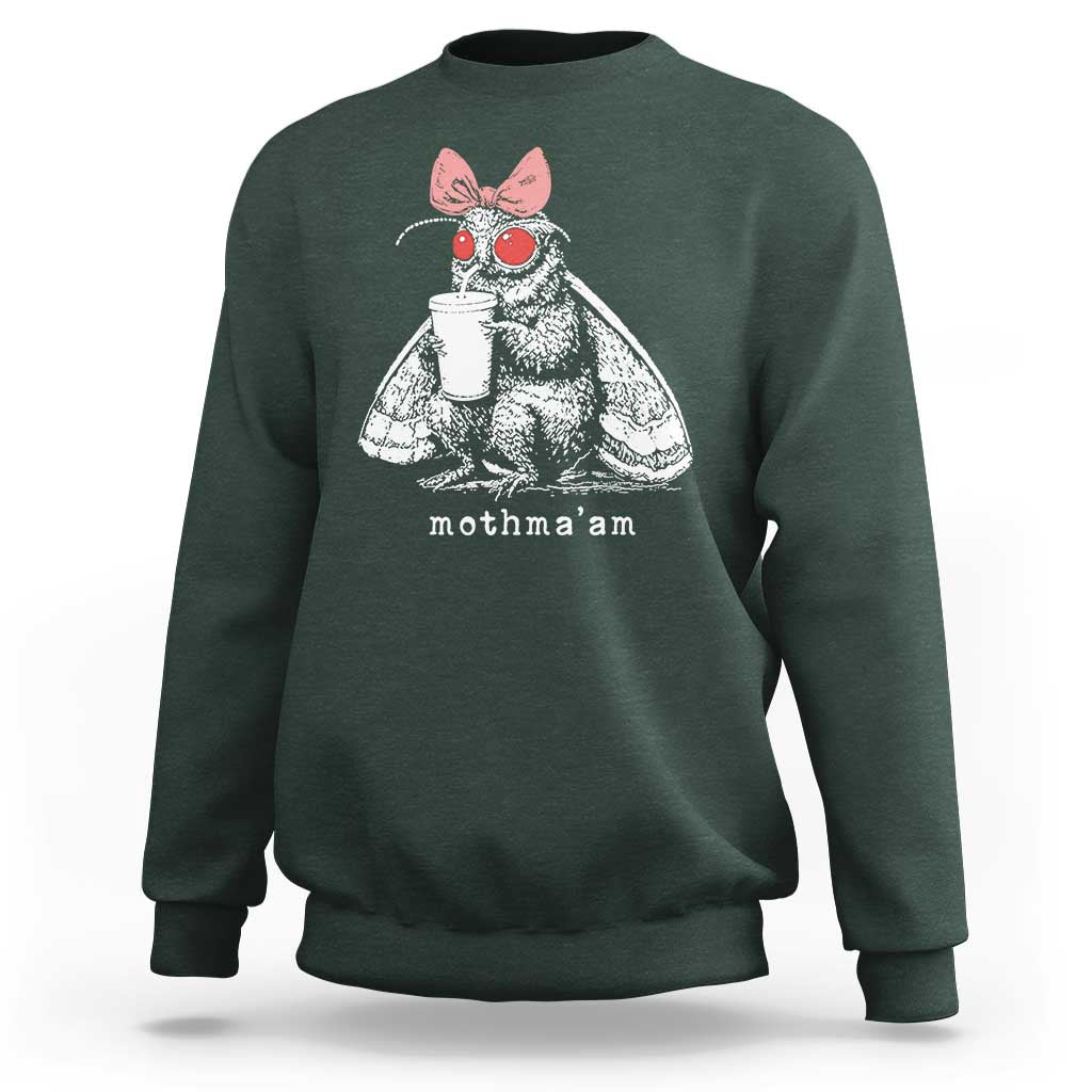 Mothma'am Pink Bow Cryptid Spooky Sweatshirt Funny Cute Coquette Mothman Legend Graphic