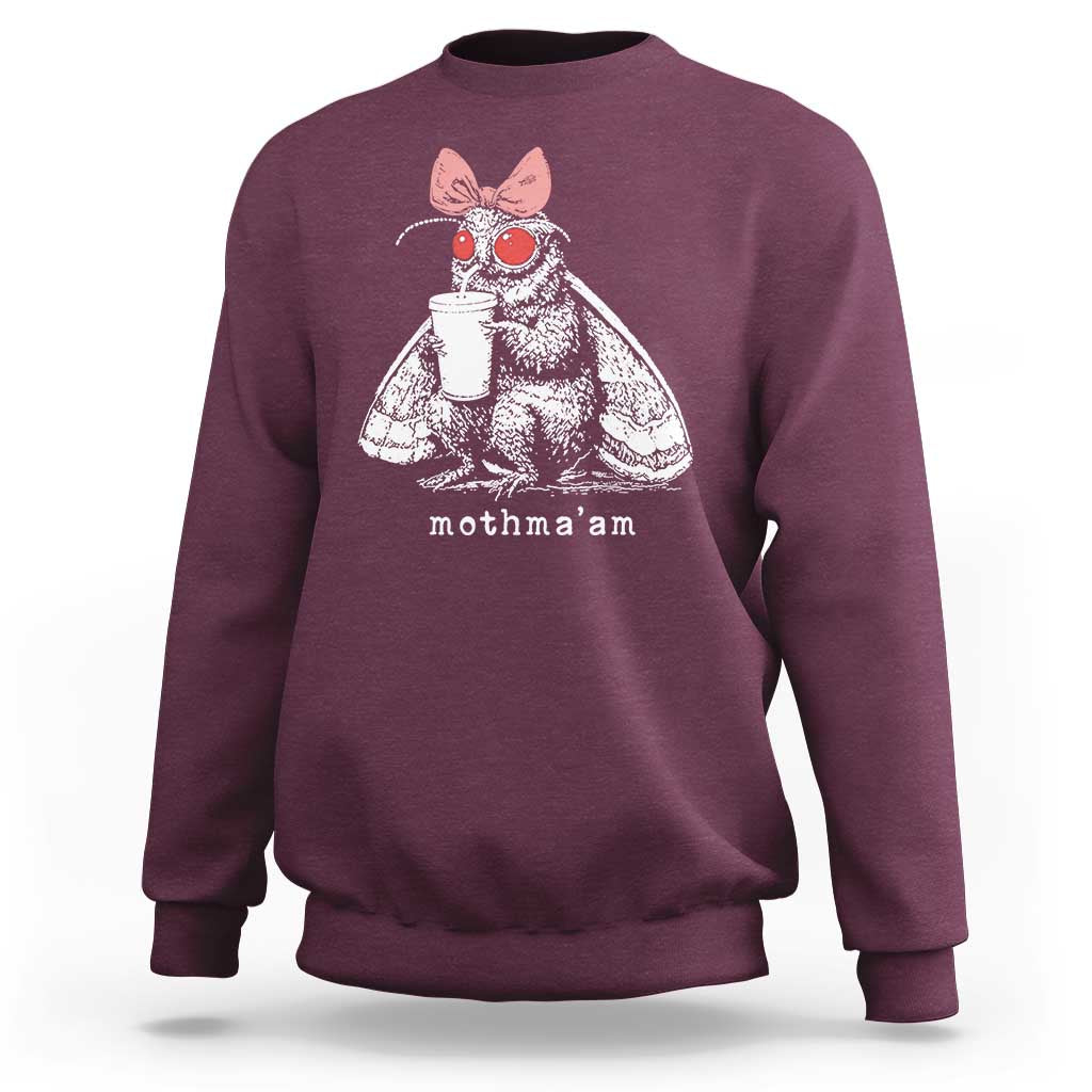 Mothma'am Pink Bow Cryptid Spooky Sweatshirt Funny Cute Coquette Mothman Legend Graphic