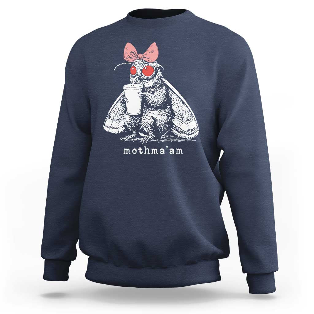 Mothma'am Pink Bow Cryptid Spooky Sweatshirt Funny Cute Coquette Mothman Legend Graphic