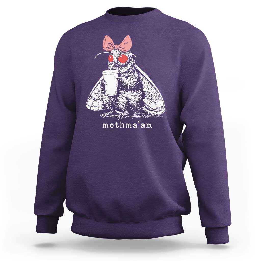 Mothma'am Pink Bow Cryptid Spooky Sweatshirt Funny Cute Coquette Mothman Legend Graphic