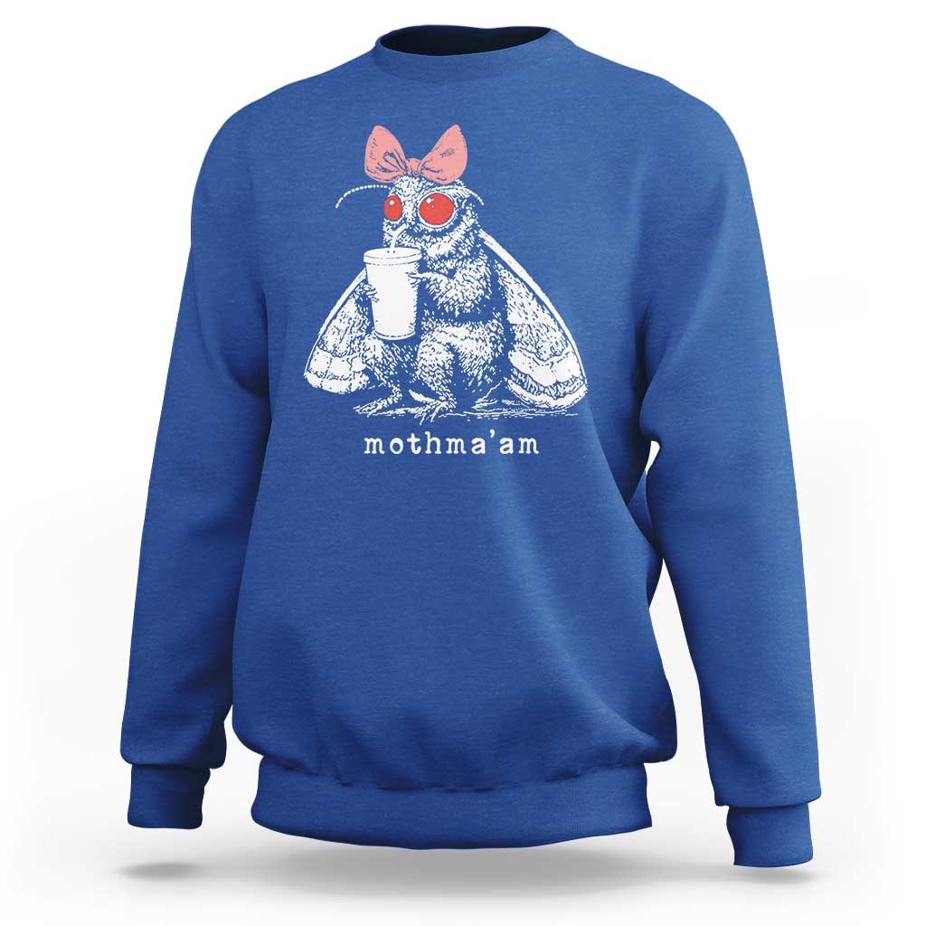 Mothma'am Pink Bow Cryptid Spooky Sweatshirt Funny Cute Coquette Mothman Legend Graphic