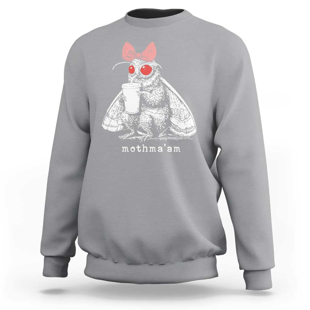 Mothma'am Pink Bow Cryptid Spooky Sweatshirt Funny Cute Coquette Mothman Legend Graphic
