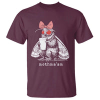 Mothma'am Pink Bow Cryptid Spooky T Shirt Funny Cute Coquette Mothman Legend Graphic