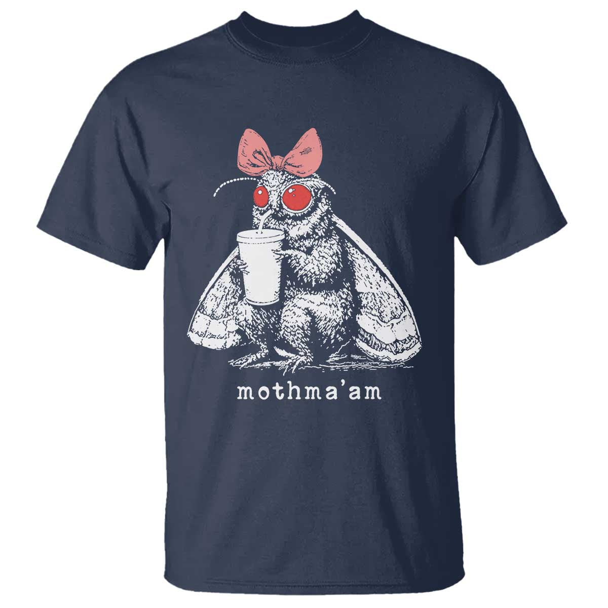 Mothma'am Pink Bow Cryptid Spooky T Shirt Funny Cute Coquette Mothman Legend Graphic