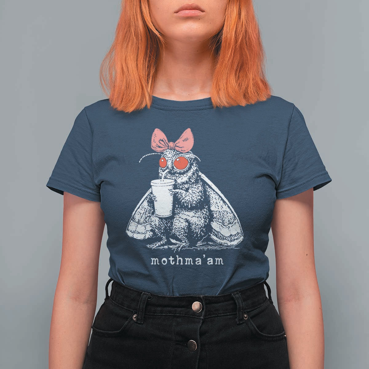 Mothma'am Pink Bow Cryptid Spooky T Shirt For Women Funny Cute Coquette Mothman Legend Graphic
