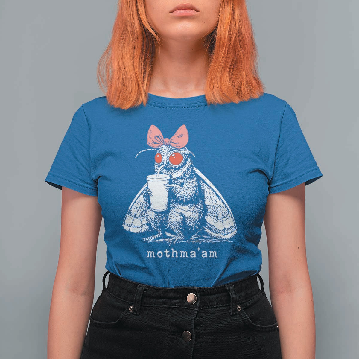 Mothma'am Pink Bow Cryptid Spooky T Shirt For Women Funny Cute Coquette Mothman Legend Graphic