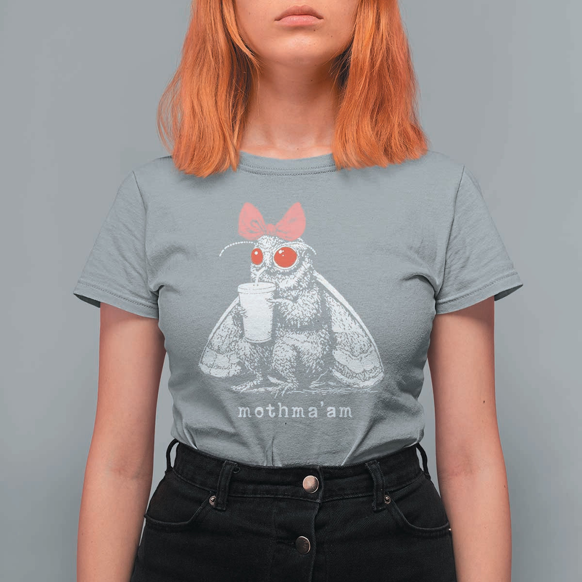 Mothma'am Pink Bow Cryptid Spooky T Shirt For Women Funny Cute Coquette Mothman Legend Graphic