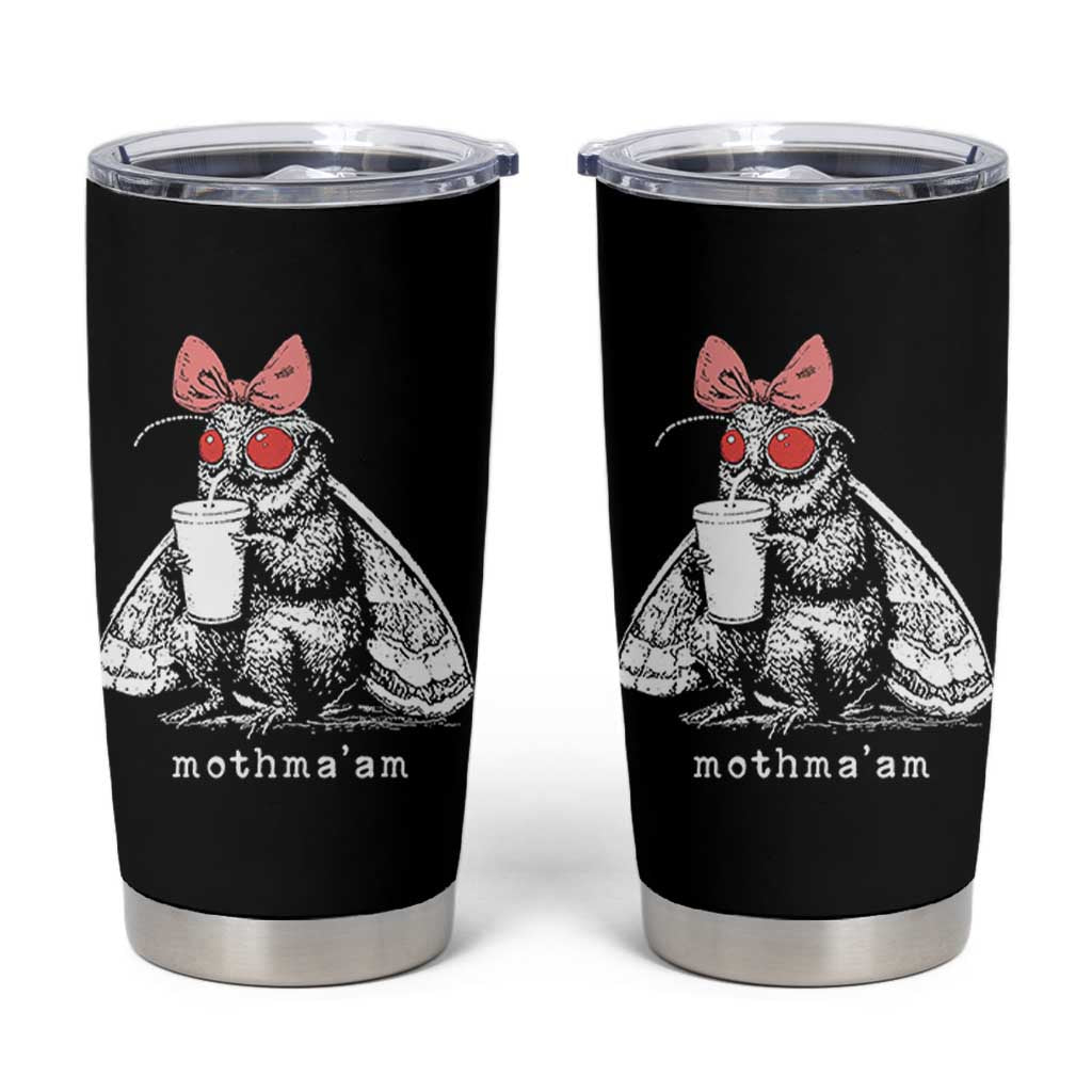 Mothma'am Pink Bow Cryptid Spooky Tumbler Cup Funny Cute Coquette Mothman Legend Graphic