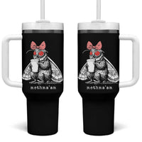 Mothma'am Pink Bow Cryptid Spooky Tumbler With Handle Funny Cute Coquette Mothman Legend Graphic