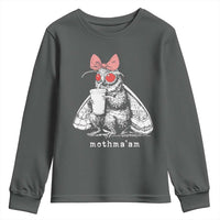 Mothma'am Pink Bow Cryptid Spooky Youth Sweatshirt Funny Cute Coquette Mothman Legend Graphic