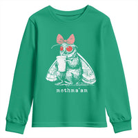 Mothma'am Pink Bow Cryptid Spooky Youth Sweatshirt Funny Cute Coquette Mothman Legend Graphic
