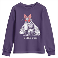 Mothma'am Pink Bow Cryptid Spooky Youth Sweatshirt Funny Cute Coquette Mothman Legend Graphic