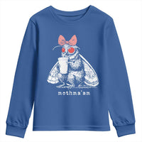 Mothma'am Pink Bow Cryptid Spooky Youth Sweatshirt Funny Cute Coquette Mothman Legend Graphic