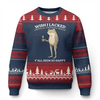 Funny Sarcastic Frog Drinking Coffee Meme Ugly Christmas Sweater Wish I Lacked Critical Thinking Skills Y'all Seem So Happy Retro Vintage