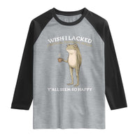 Funny Sarcastic Frog Drinking Coffee Meme Raglan Shirt Wish I Lacked Critical Thinking Skills Y'all Seem So Happy Retro Vintage