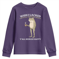Funny Sarcastic Frog Drinking Coffee Meme Youth Sweatshirt Wish I Lacked Critical Thinking Skills Y'all Seem So Happy Retro Vintage