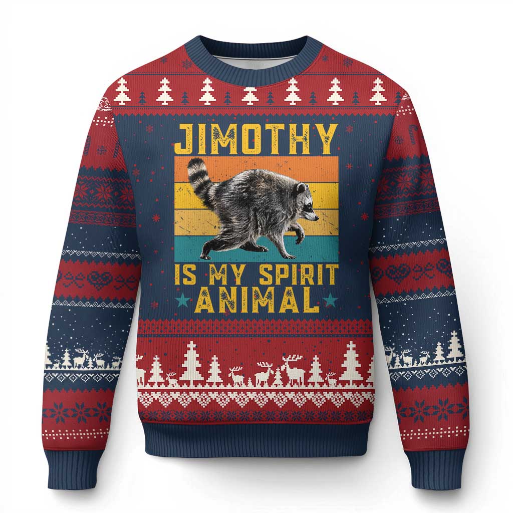 Jimothy Is My Spirit Animal Seattle Raccoon Lover Ugly Christmas Sweater Retro Sunset Viral Ballard Trash Panda Graphic