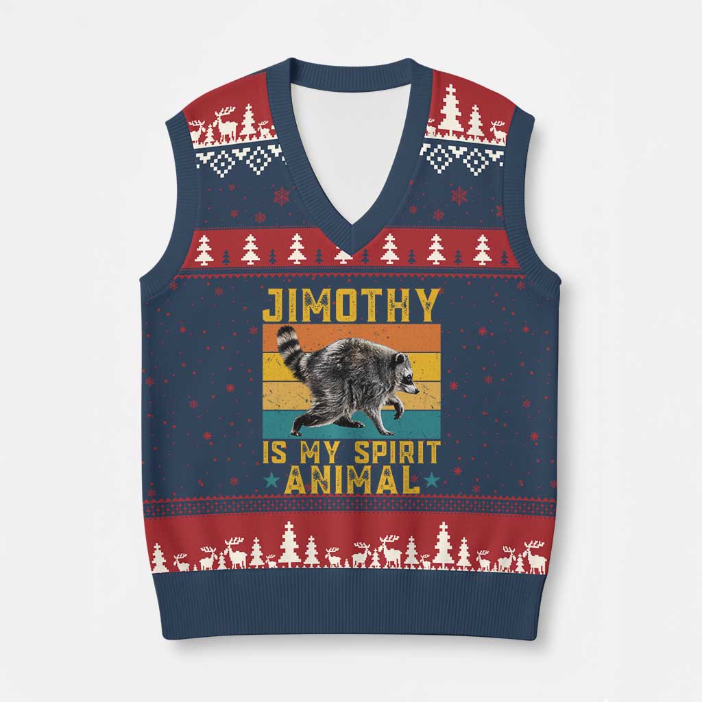 Jimothy Is My Spirit Animal Seattle Raccoon Lover V-Neck Knit Sweater Vest Retro Sunset Viral Ballard Trash Panda Graphic