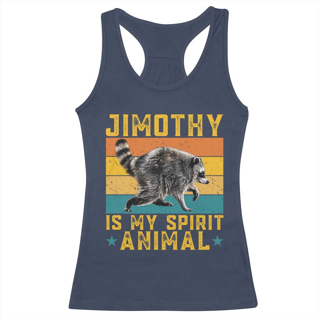 Jimothy Is My Spirit Animal Seattle Raccoon Lover Racerback Tank Top Retro Sunset Viral Ballard Trash Panda Graphic