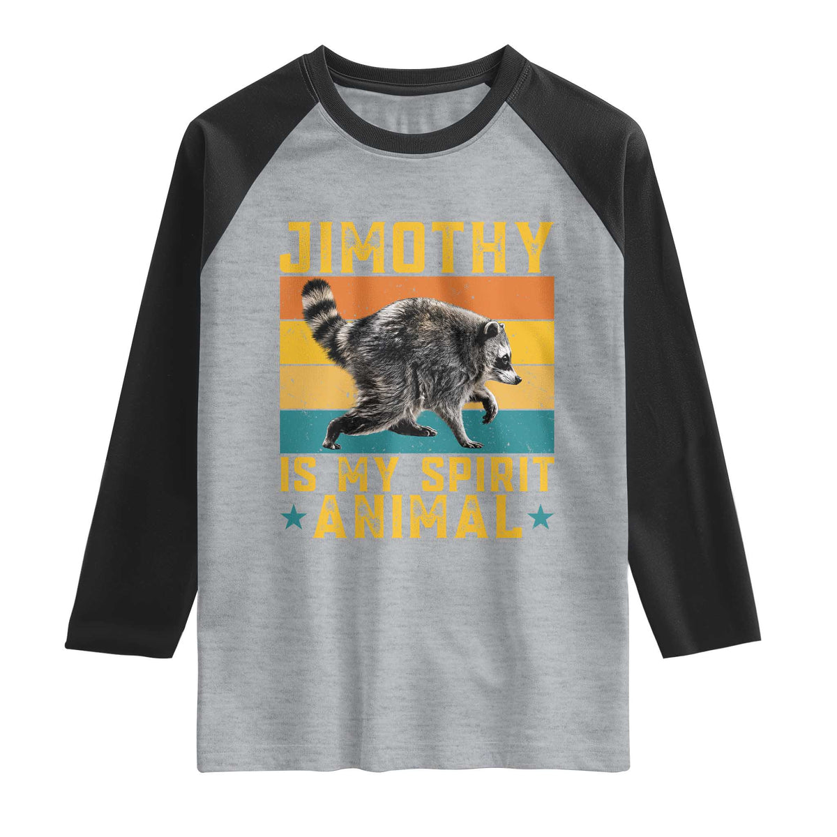 Jimothy Is My Spirit Animal Seattle Raccoon Lover Raglan Shirt Retro Sunset Viral Ballard Trash Panda Graphic