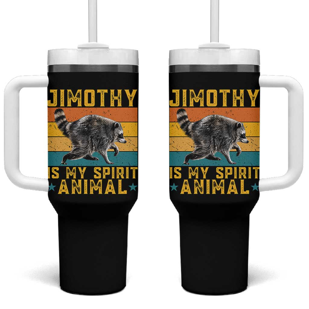 Jimothy Is My Spirit Animal Seattle Raccoon Lover Tumbler With Handle Retro Sunset Viral Ballard Trash Panda Graphic