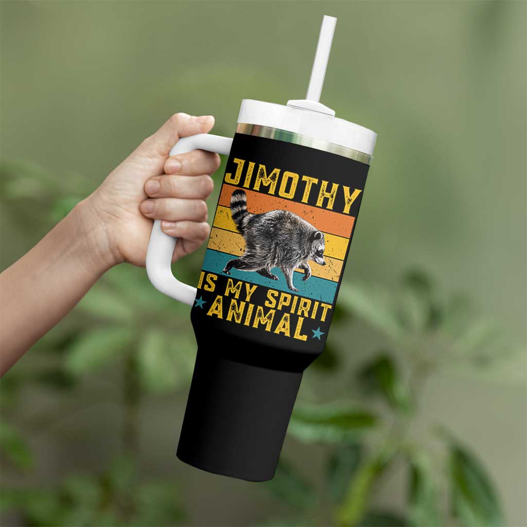 Jimothy Is My Spirit Animal Seattle Raccoon Lover Tumbler With Handle Retro Sunset Viral Ballard Trash Panda Graphic