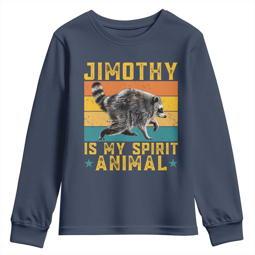 Jimothy Is My Spirit Animal Seattle Raccoon Lover Youth Sweatshirt Retro Sunset Viral Ballard Trash Panda Graphic