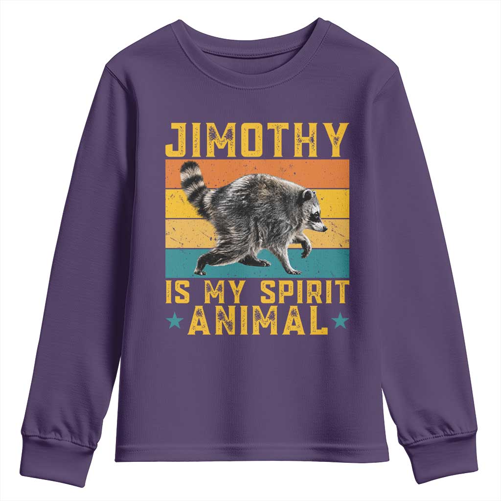 Jimothy Is My Spirit Animal Seattle Raccoon Lover Youth Sweatshirt Retro Sunset Viral Ballard Trash Panda Graphic