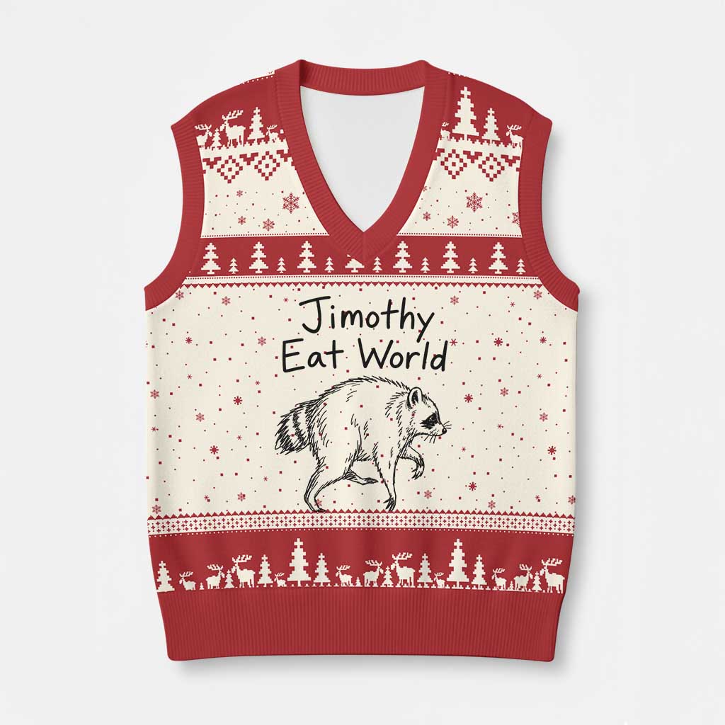 Jimothy Eat World Funny Music Parody V-Neck Knit Sweater Vest Viral Seattle Raccoon Trash Panda Meme