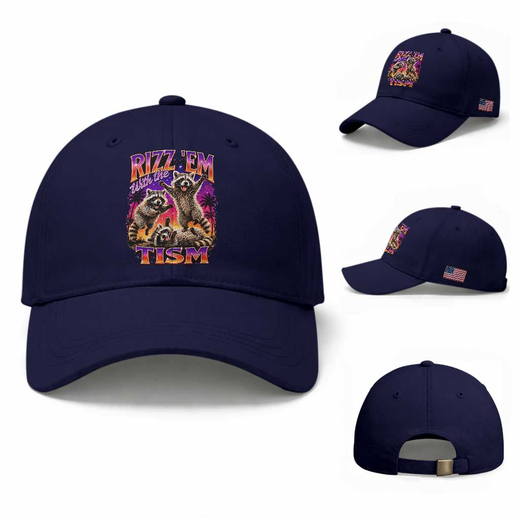 Rizz Em With The Tism Funny Raccoon Baseball Cap Trash Panda Vintage Bootleg Graphic