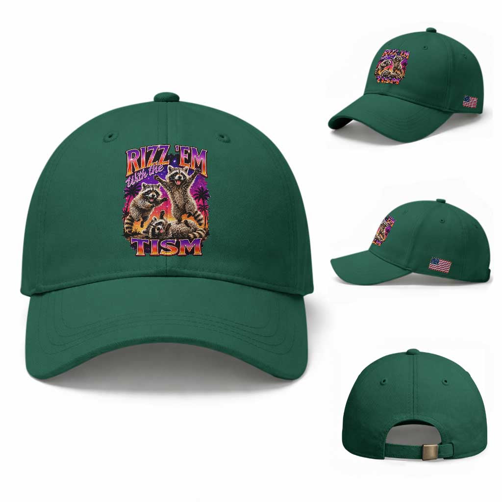 Rizz Em With The Tism Funny Raccoon Baseball Cap Trash Panda Vintage Bootleg Graphic