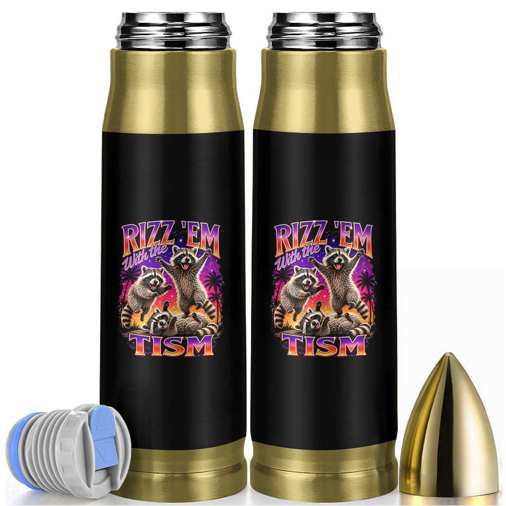 Rizz Em With The Tism Funny Raccoon Bullet Tumbler Trash Panda Vintage Bootleg Graphic