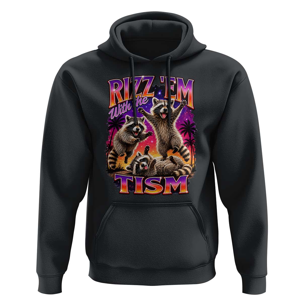 Rizz Em With The Tism Funny Raccoon Hoodie Trash Panda Vintage Bootleg Graphic