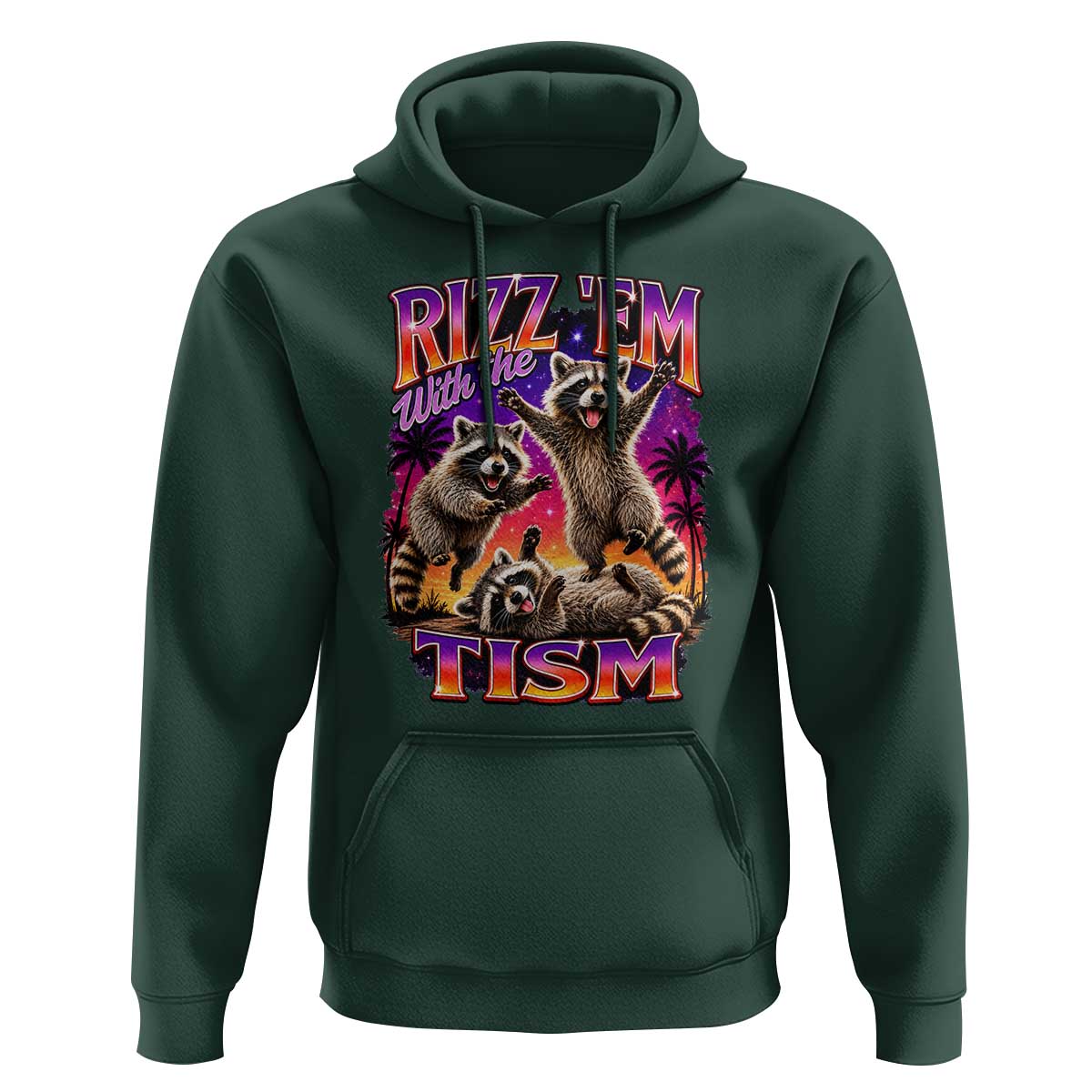 Rizz Em With The Tism Funny Raccoon Hoodie Trash Panda Vintage Bootleg Graphic