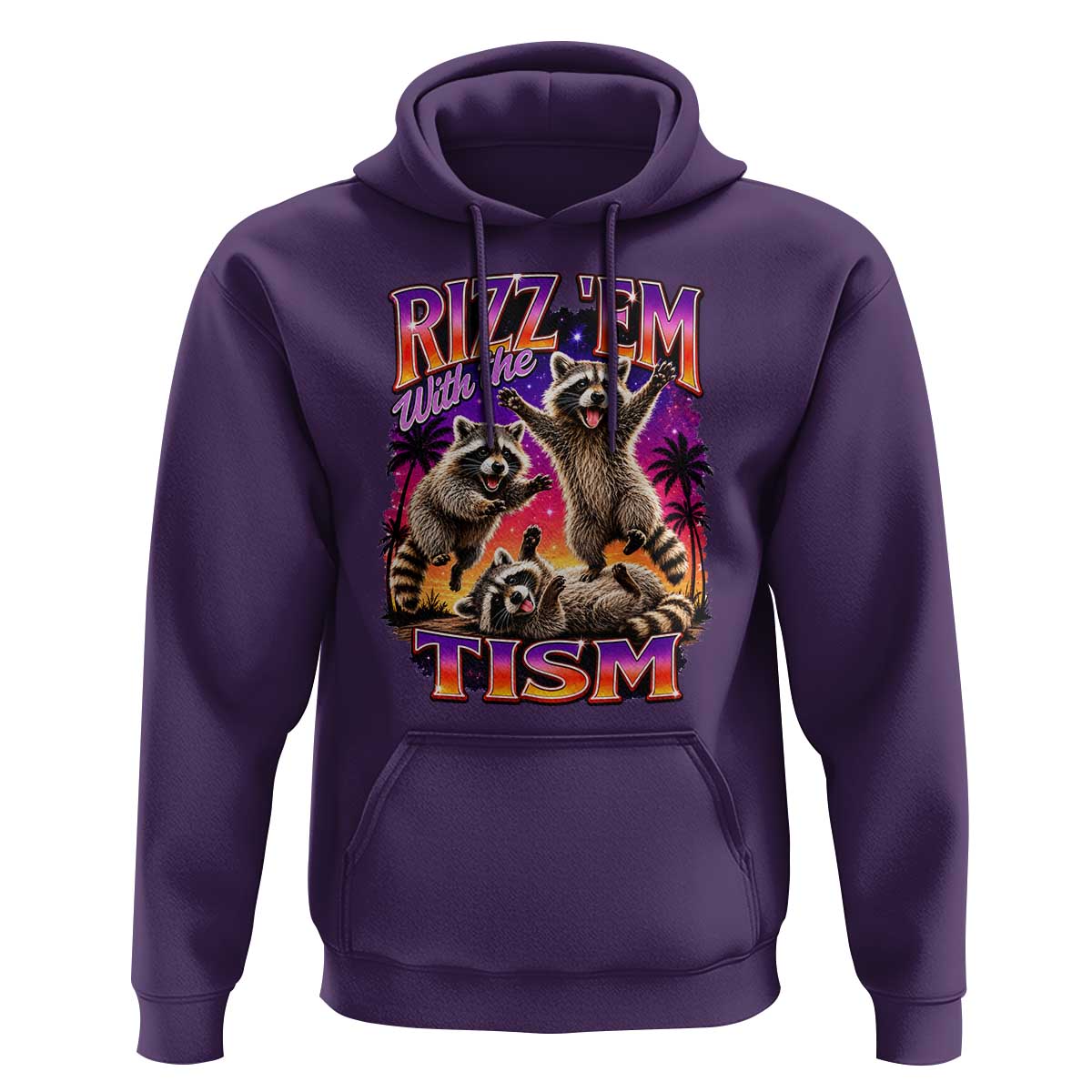 Rizz Em With The Tism Funny Raccoon Hoodie Trash Panda Vintage Bootleg Graphic