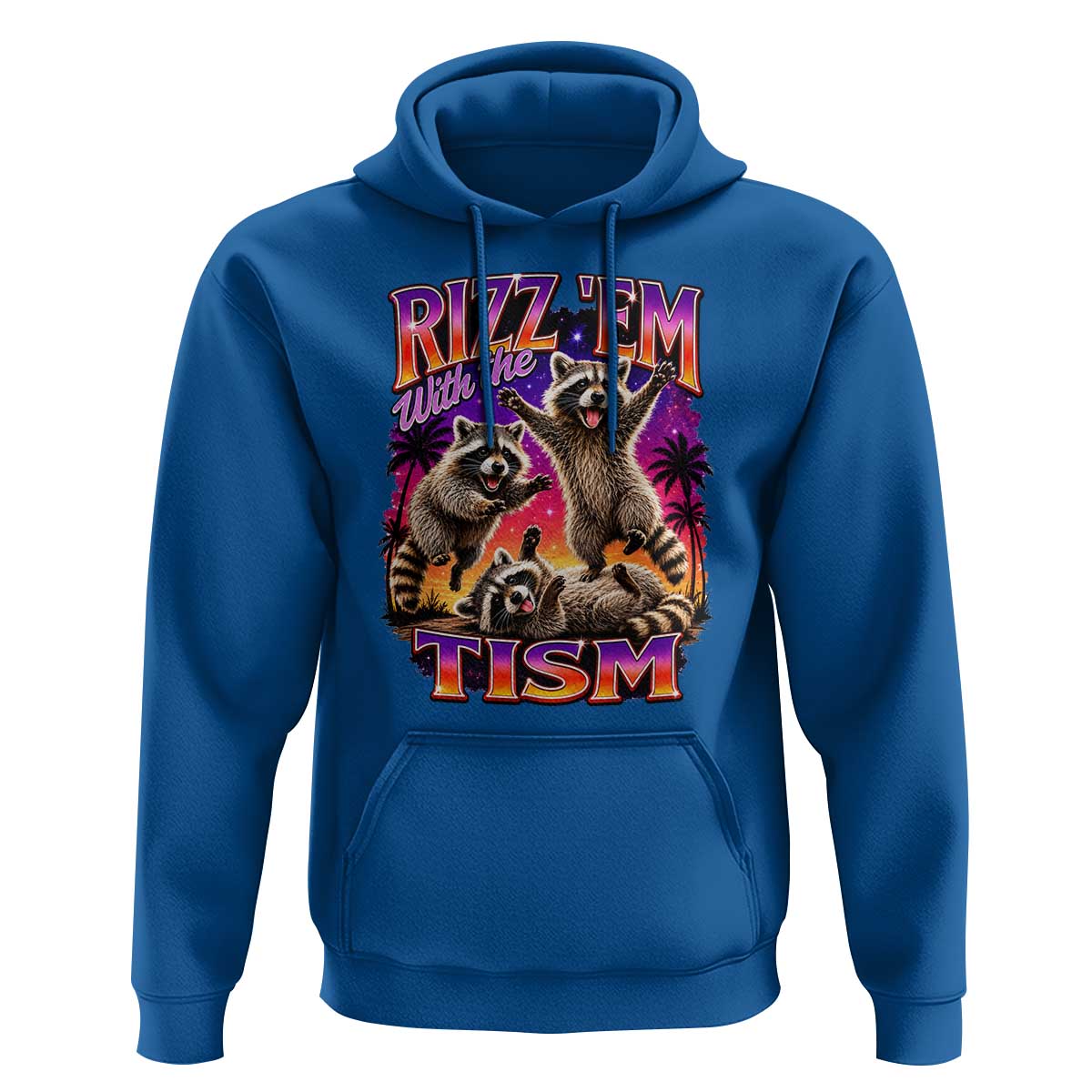 Rizz Em With The Tism Funny Raccoon Hoodie Trash Panda Vintage Bootleg Graphic