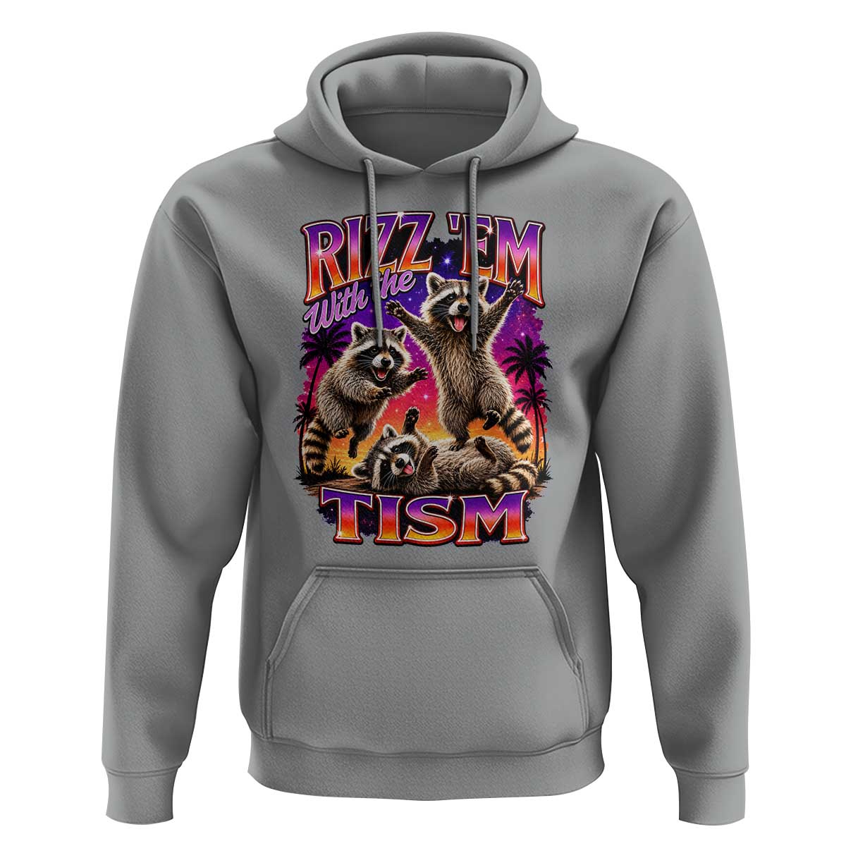 Rizz Em With The Tism Funny Raccoon Hoodie Trash Panda Vintage Bootleg Graphic