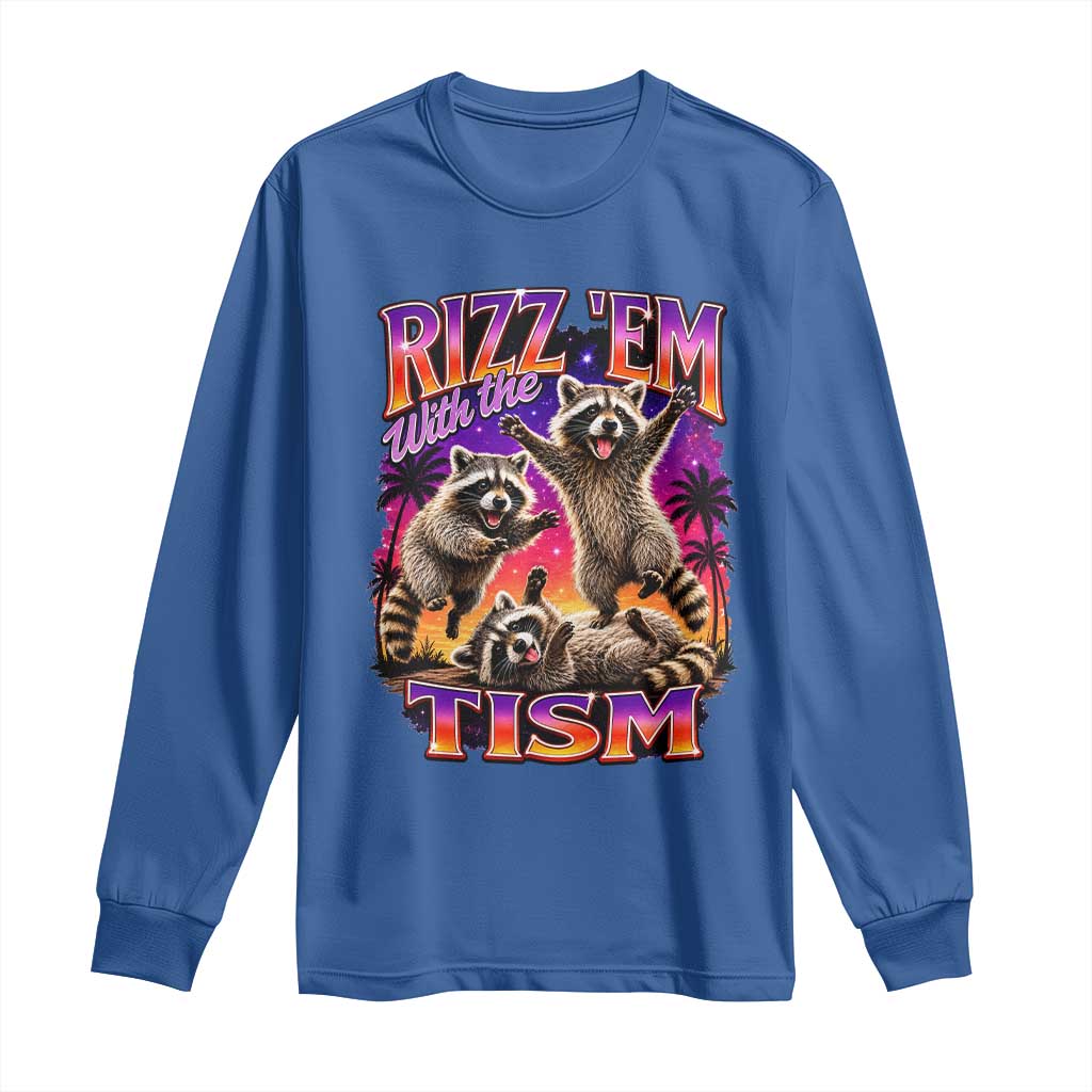Rizz Em With The Tism Funny Raccoon Long Sleeve Shirt Trash Panda Vintage Bootleg Graphic