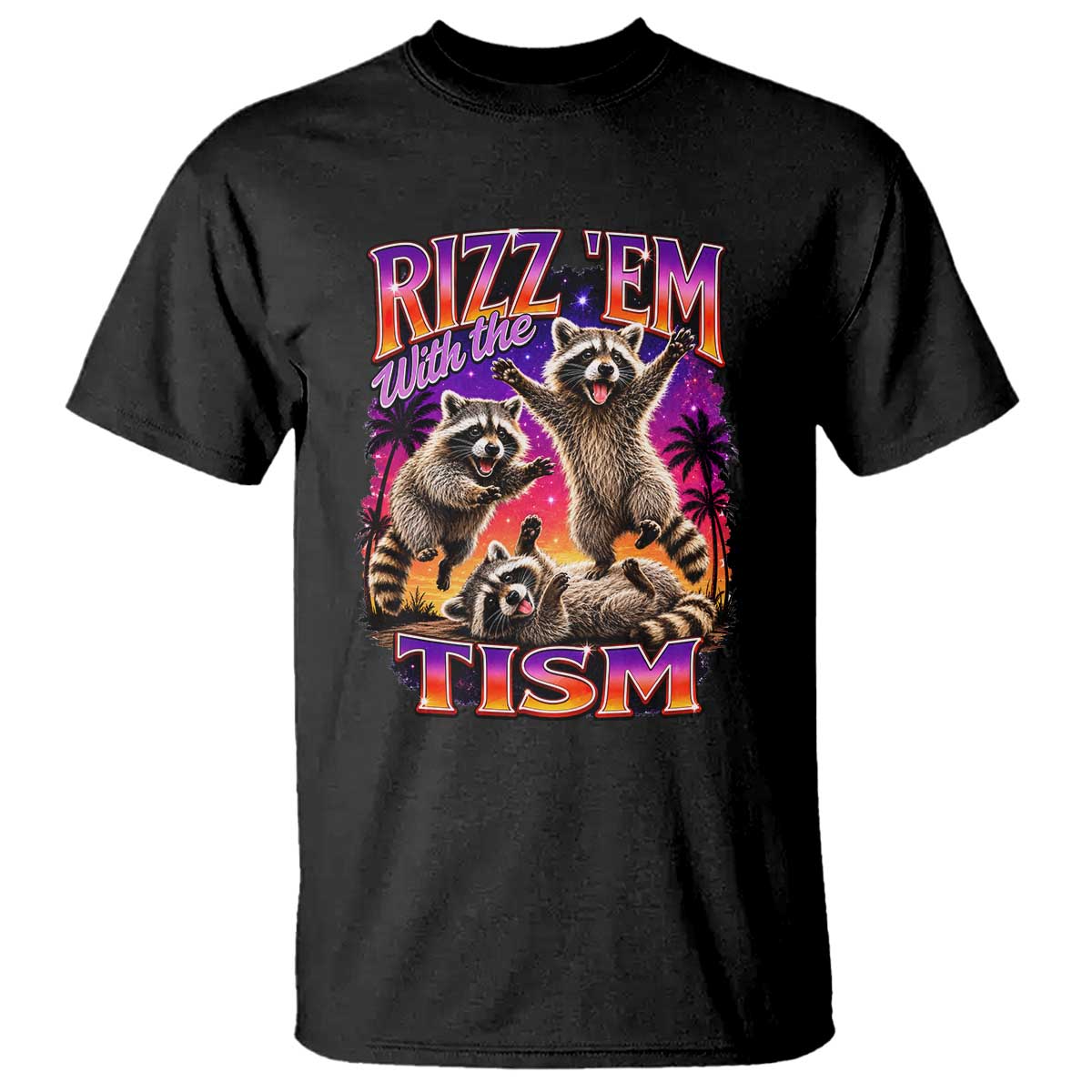 Rizz Em With The Tism Funny Raccoon T Shirt Trash Panda Vintage Bootleg Graphic